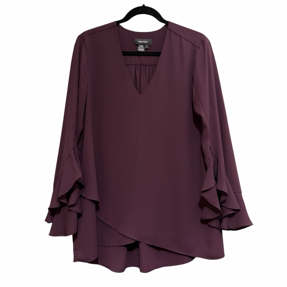 Karen Kane Flutter Sleeve Crossover Georgette Tunic Top Size L